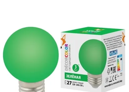 Лампа светодиодная Volpe E27 3W зеленая LED-G60-3W/Green/E27/FR/С UL-00006958