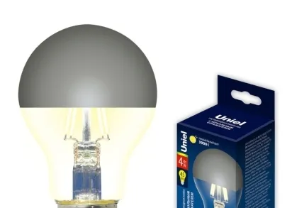 Лампа светодиодная Uniel E27 4W 3000K зеркальная LED-A60-4W/3000K/E27/CL MIRROR/CHROME PLS02WH UL-00011795