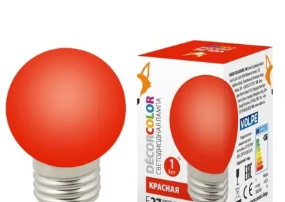 Лампа светодиодная Volpe E27 1W красная LED-G45-1W/RED/E27/FR/С UL-00005646
